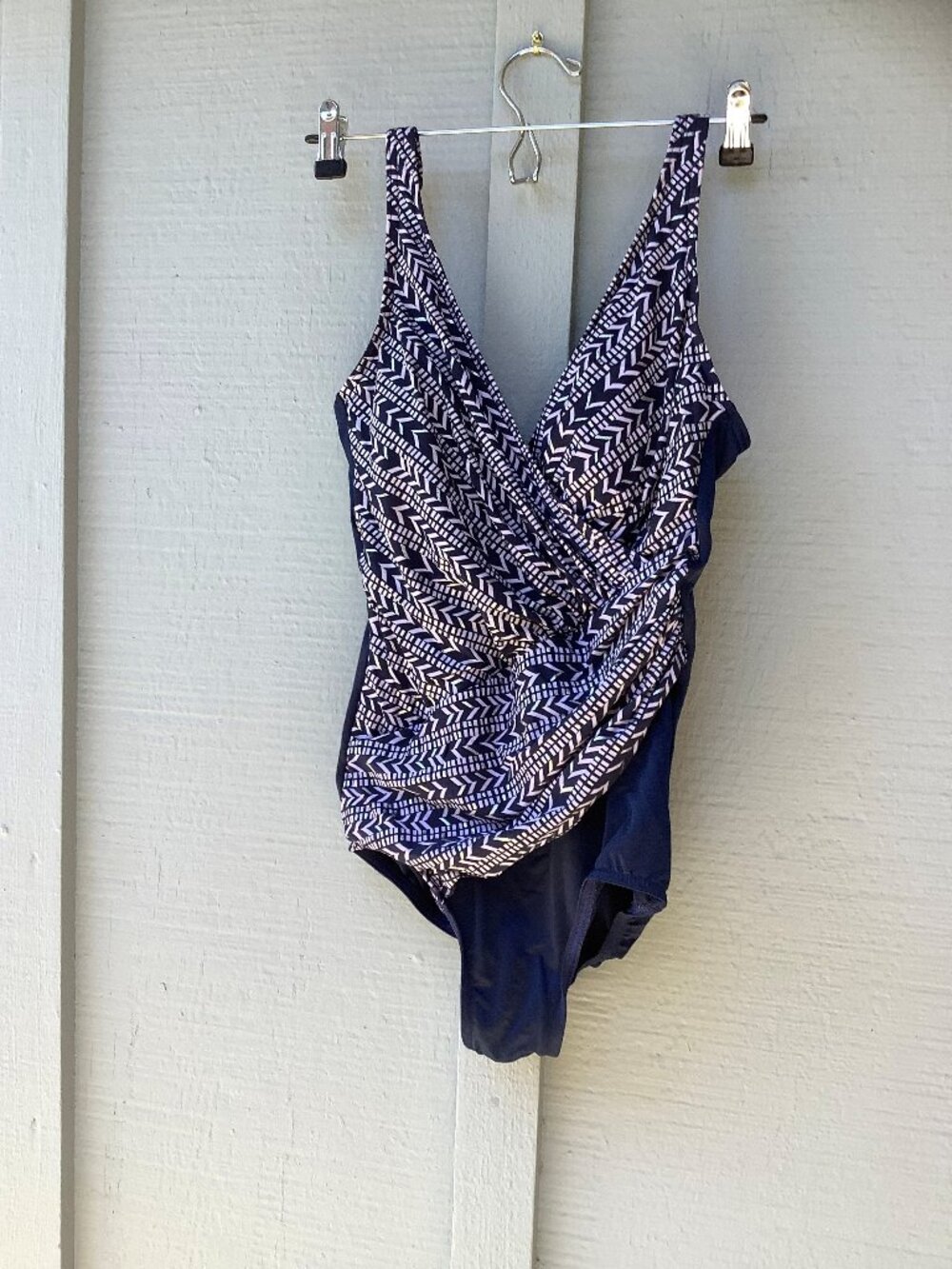 Merona Blue and White / Silver One Piece Swimsuit Size L